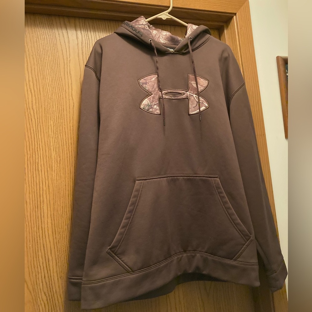 Under Armour Mens Brown Camo ColdGear Poly/Fleece Pullover Sweatshirt Hoodie XL